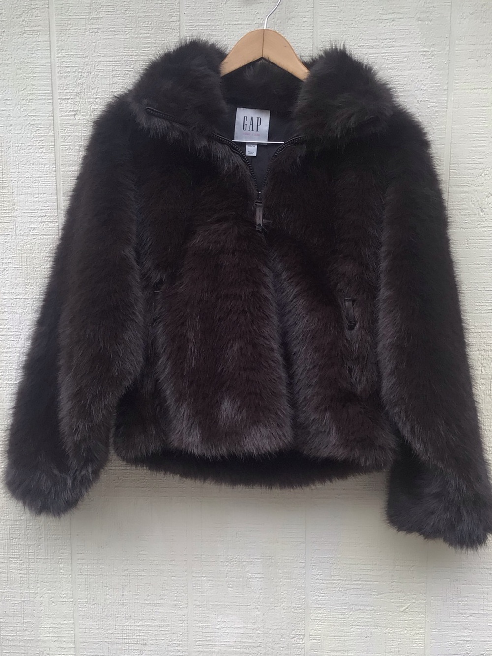 Gap x Sandy Liang faux fur brown half zip coat